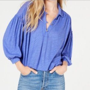 FREE PEOPLE Rush Hour Point-Collar Top (Periwinkle) - Size S